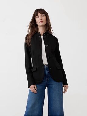 Banana Republic Factory black button-up stand-collar pique jacket